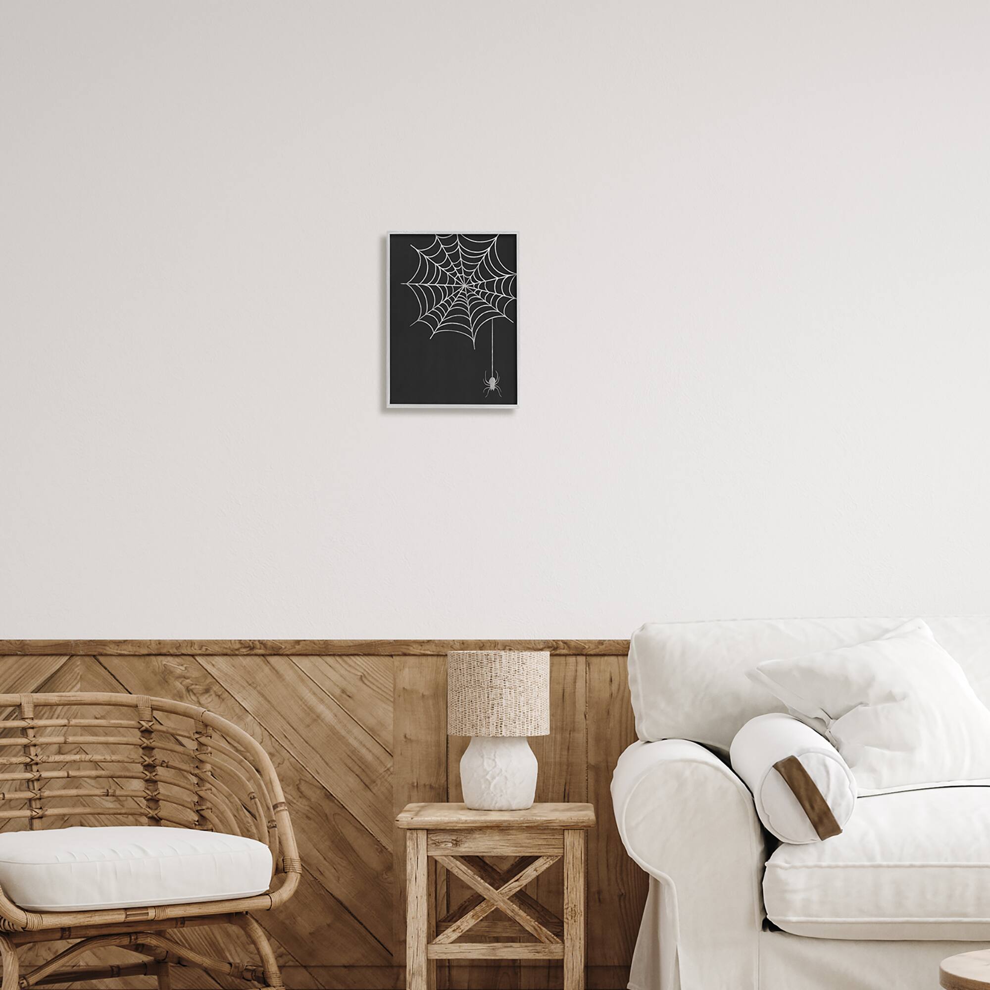 Stupell Industries Casual Black Hanging Spider Web Framed Giclee Art